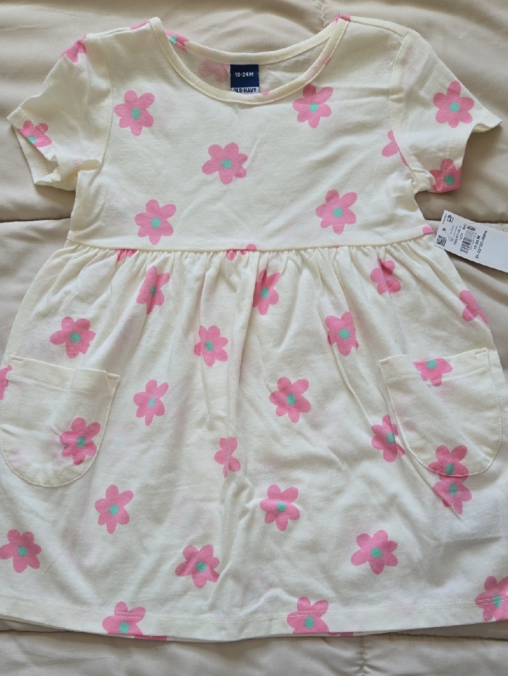 Old Navy Cream Dress with Pink Floral Print